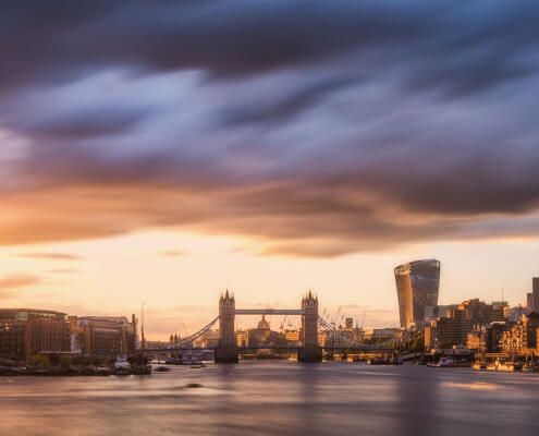 London skyline at sunset - The Shard and the City of London