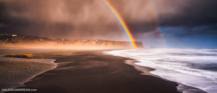 Rainbow and rain in Iceland, Vik
